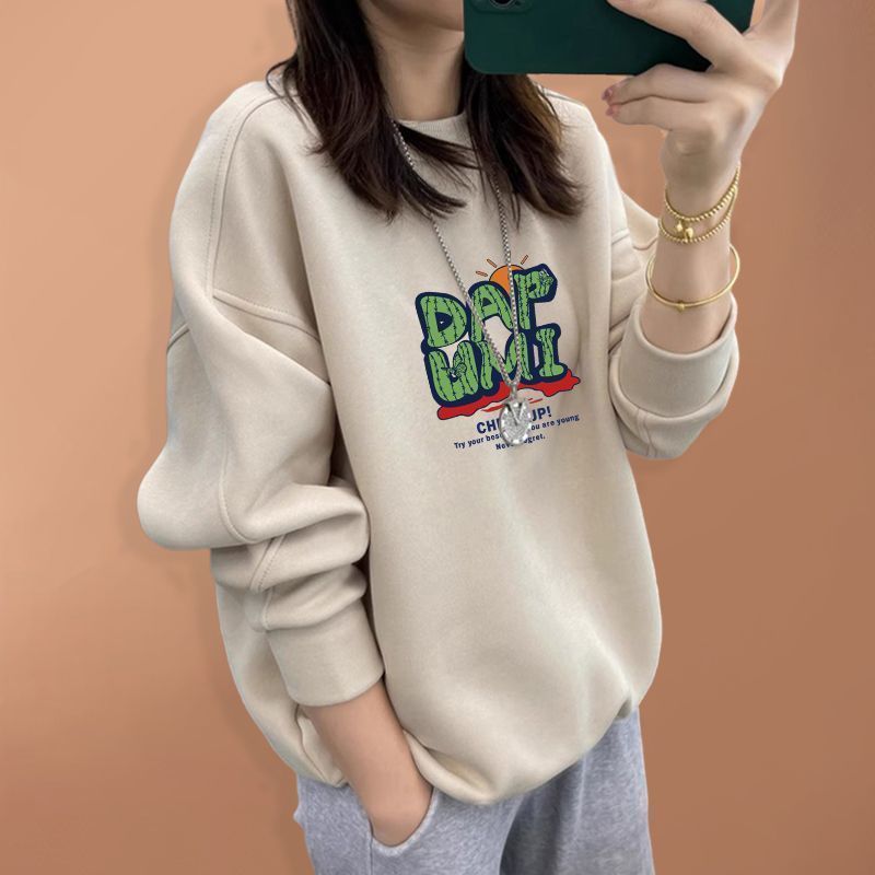 Oversized Crewneck Fleece - เสื้อสเวตเชิ้ตโอเวอร์ไซส์ผ้าฝ้ายแท้สำหรับผู้หญิง รุ่นหนาบุขน คอกลม สไตล์ลำลอง คอลเลคชั่นฤดูใบไม้ร่วง-ฤดูหนาว ปี