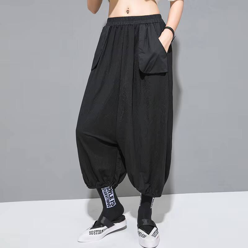 Street Fashion Japan Brand - สุภาพสตรี Beat กางเกง Knickerbockers ฤดูใบไม้ผลิและฤดูใบไม้ร่วงใหม่สีดำแฟชั่น Street