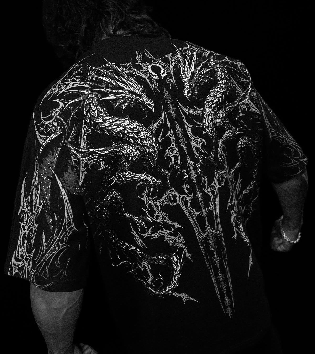เสื้อยืดลายมังกรคู่สำหรับผู้ชา - Street Fashion Clothes บทวิจารณ์และราคา