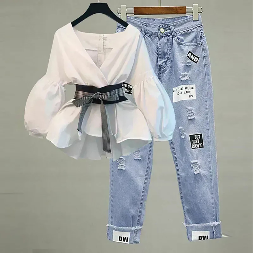 ผู้หญิงElegant Vคอลายโคมไฟแขนโ - Street Fashion Korean บทวิจารณ์และราคา
