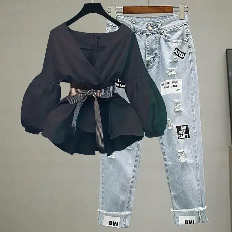 ผู้หญิงElegant Vคอลายโคมไฟแขนโ - Street Fashion Korean บทวิจารณ์และราคา