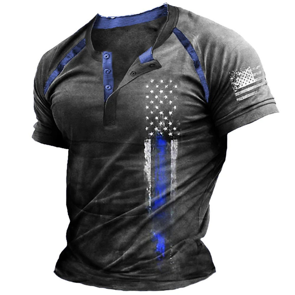 เสื้อเชิ้ตเฮนรี่พิมพ์ลายธงชาติ - Street Fashion Male บทวิจารณ์และราคา