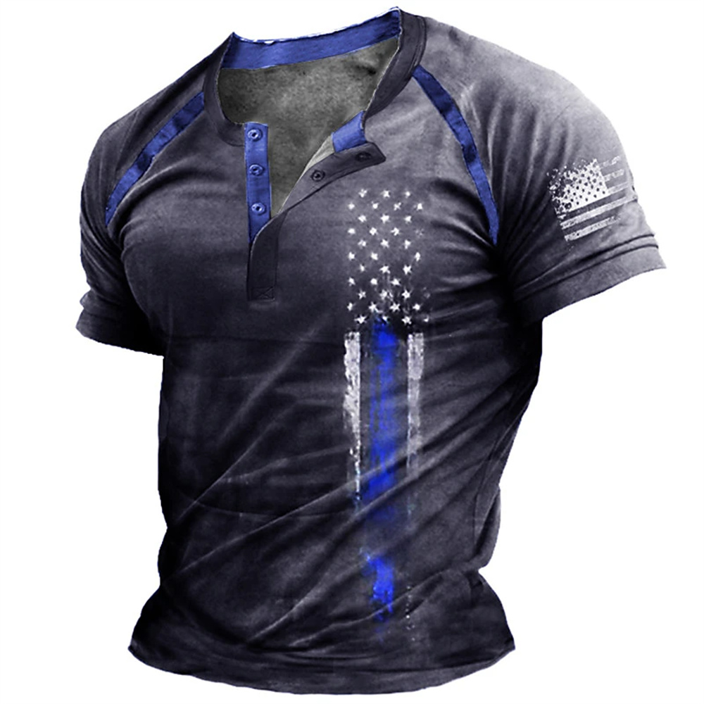 เสื้อเชิ้ตเฮนรี่พิมพ์ลายธงชาติ - Street Fashion Male บทวิจารณ์และราคา