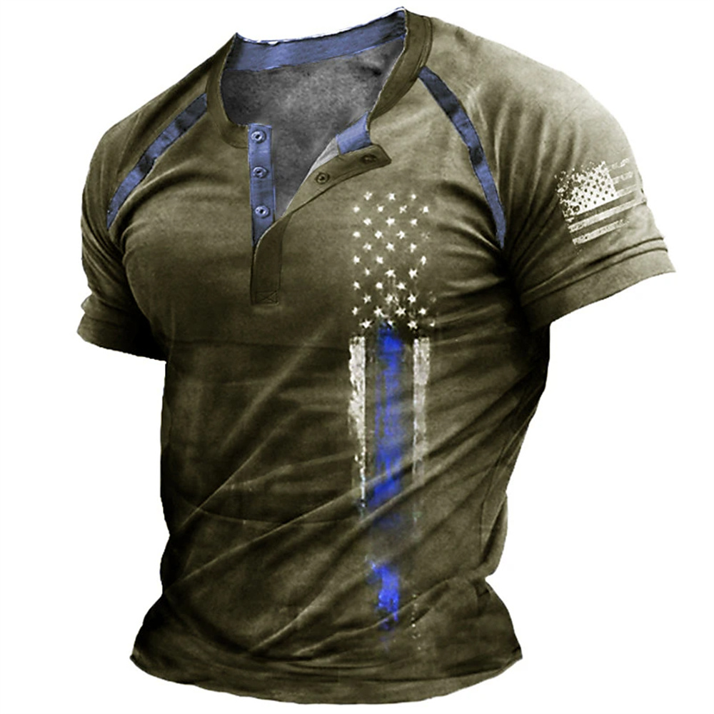 เสื้อเชิ้ตเฮนรี่พิมพ์ลายธงชาติ - Street Fashion Male บทวิจารณ์และราคา