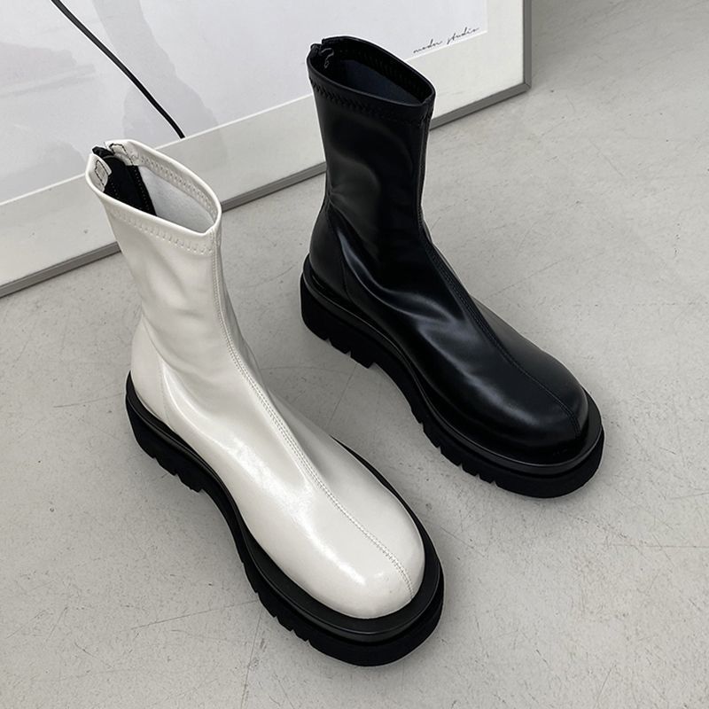 Chunkyส้นผู้หญิงรองเท้าสั้นแฟช - Street Fashion Winter 2025 บทวิจารณ์และราคา