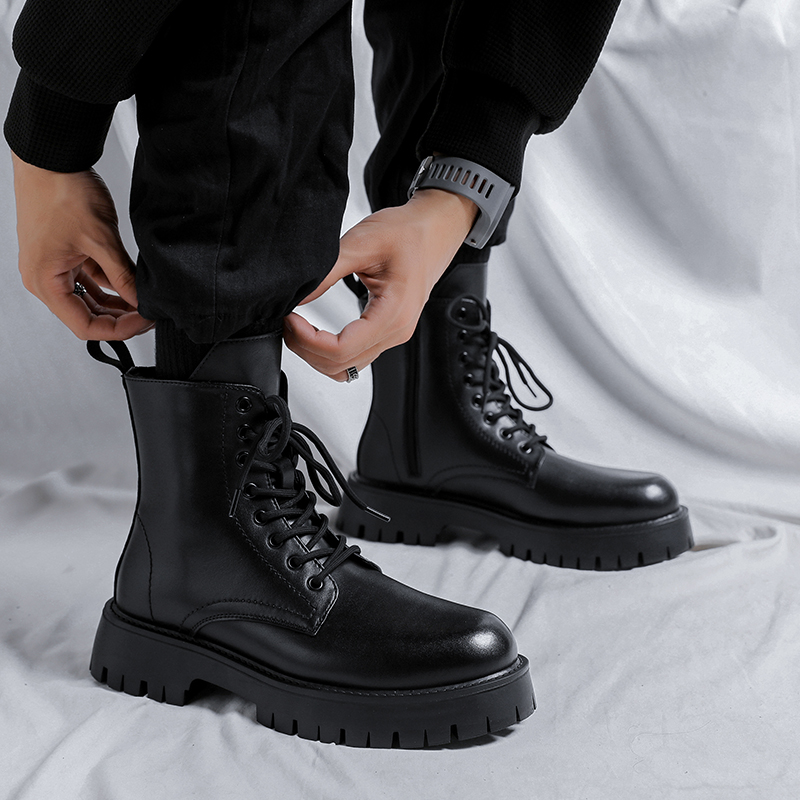 รองเท้าบูทหนังแท้แฟชั่นหรูสำหร - Street Fashion Male บทวิจารณ์และราคา