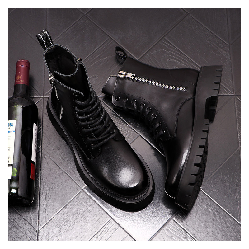 รองเท้าบูทหนังแท้แฟชั่นหรูสำหร - Street Fashion Male บทวิจารณ์และราคา