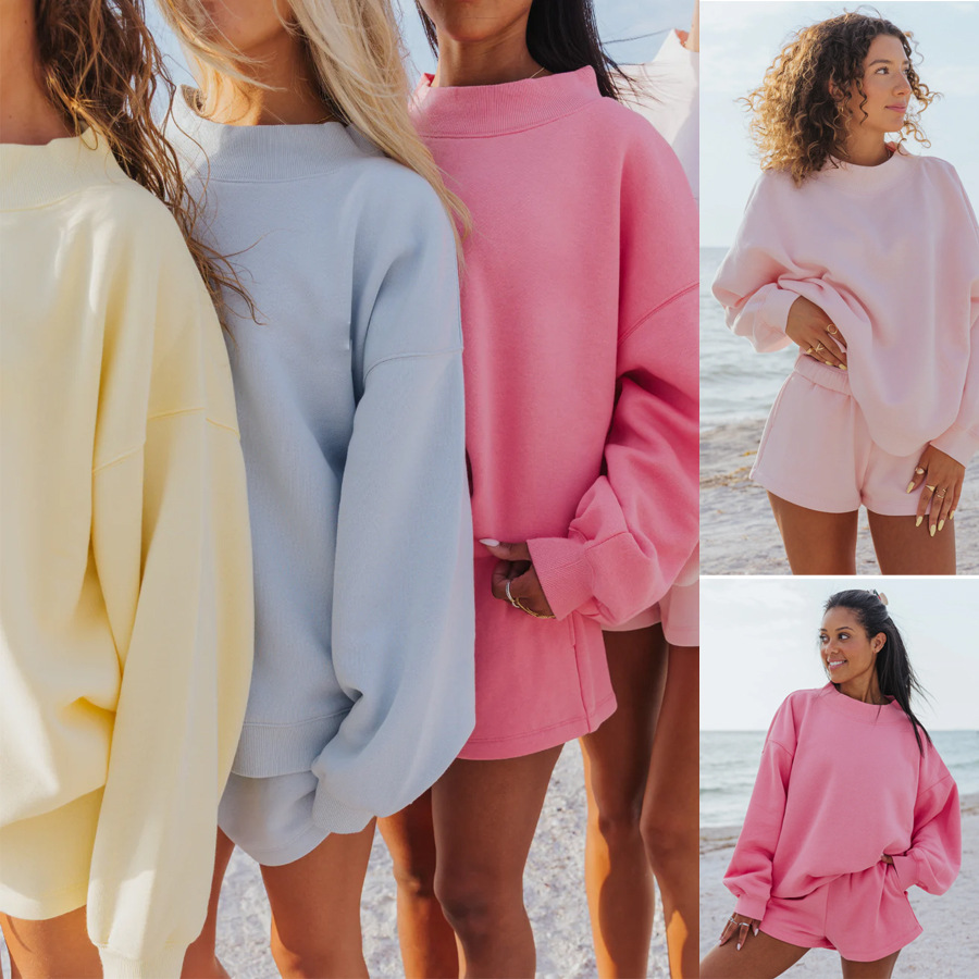 ชุดเซ็ตสองชิ้นผ้าฟลีซสีพื้นสำห - Oversized Crewneck Fleece บทวิจารณ์และราคา