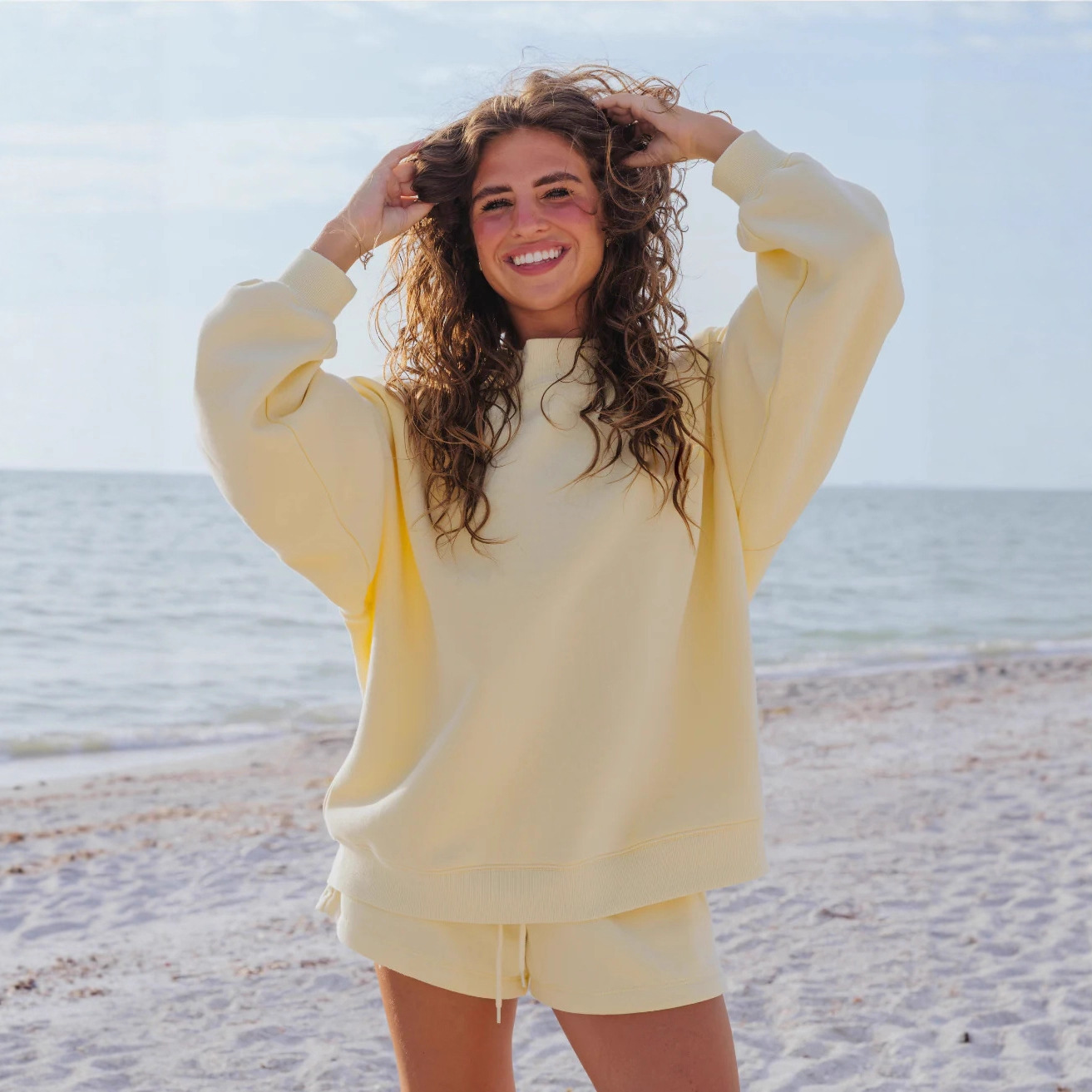 ชุดเซ็ตสองชิ้นผ้าฟลีซสีพื้นสำห - Oversized Crewneck Fleece บทวิจารณ์และราคา