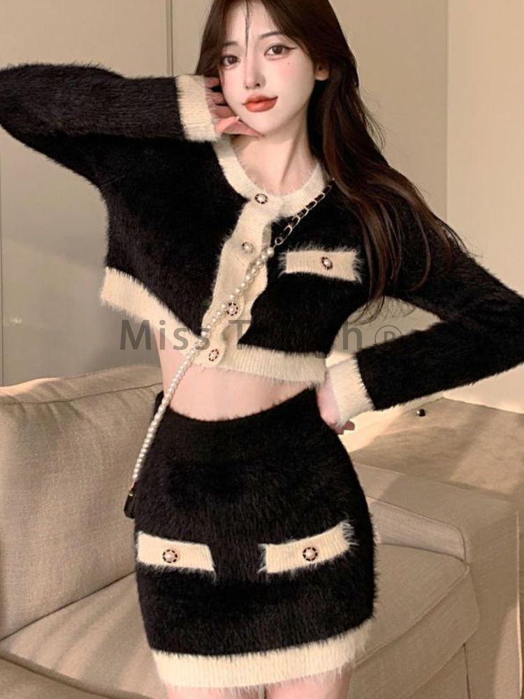 ฤดูหนาวFluffyถัก2ชิ้นชุดชุดสตร - Street Fashion Korean บทวิจารณ์และราคา